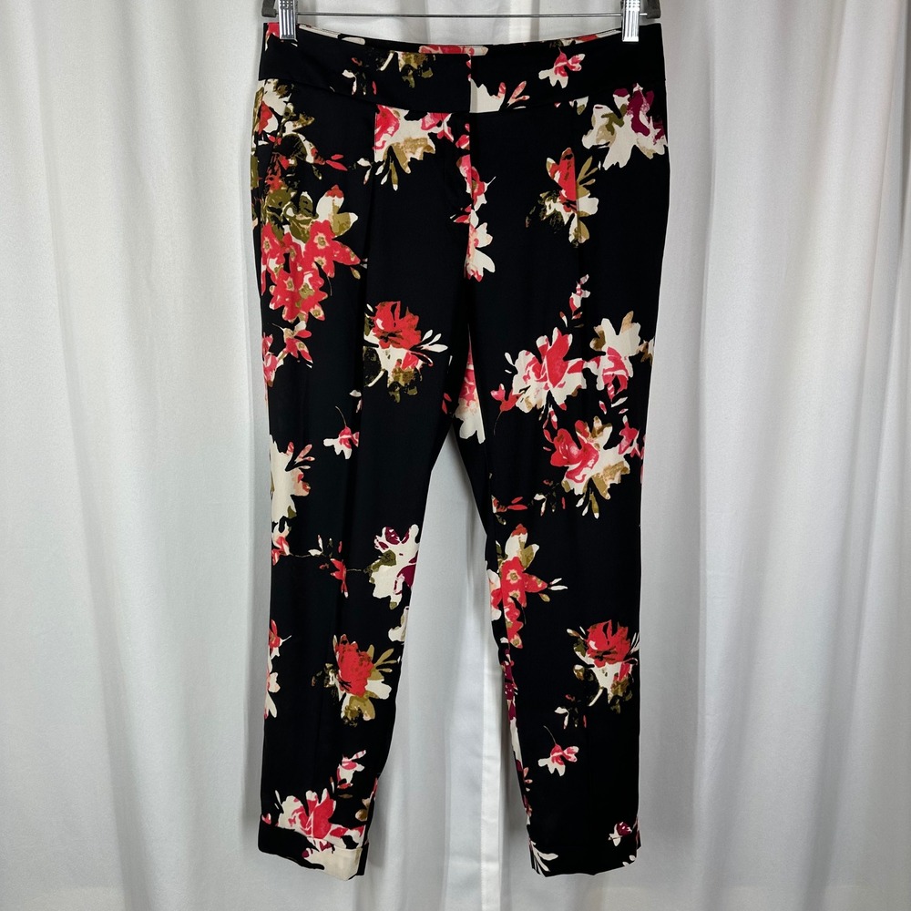 Ann Taylor LOFT Marisa Floral Ankle Pants Size 8 Black Lightweight Sheer